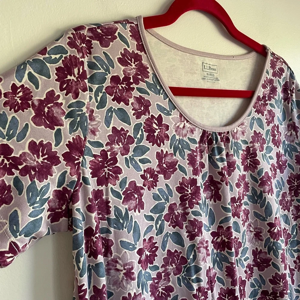 L.L. Bean Supima Cotton Floral Short Sleeve Nightgown Size M - Picture 2 of 5